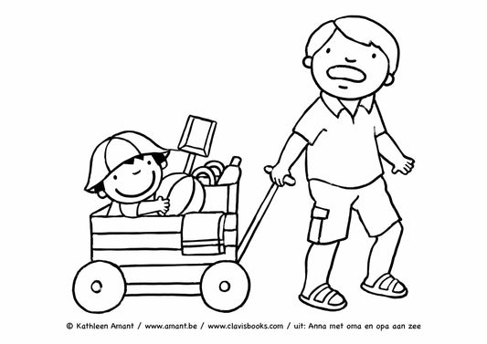 Anna met opa aan zee