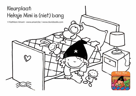 Kleurplaat: Heksje Mimi is (niet) bang