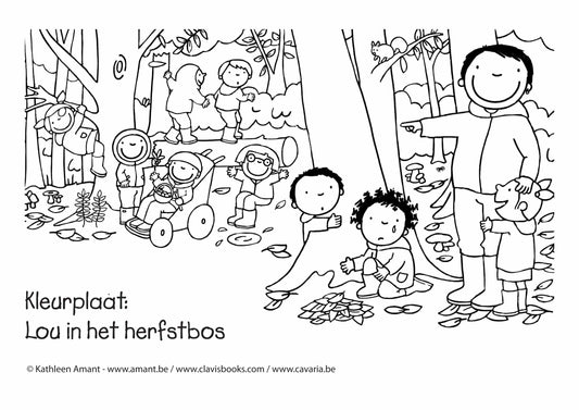 Kleurplaat: Lou in het herfstbos
