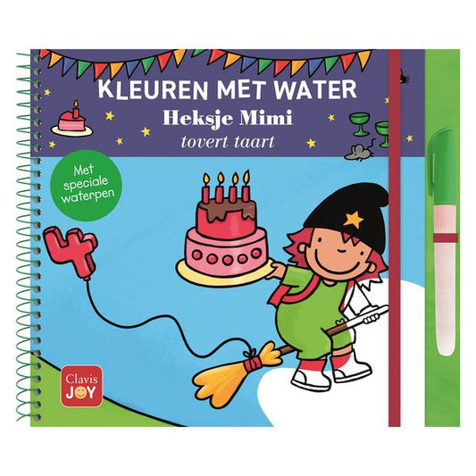 Cover waterkleurboek Kleuren met water – Heksje Mimi tovert taart, van Kathleen Amant