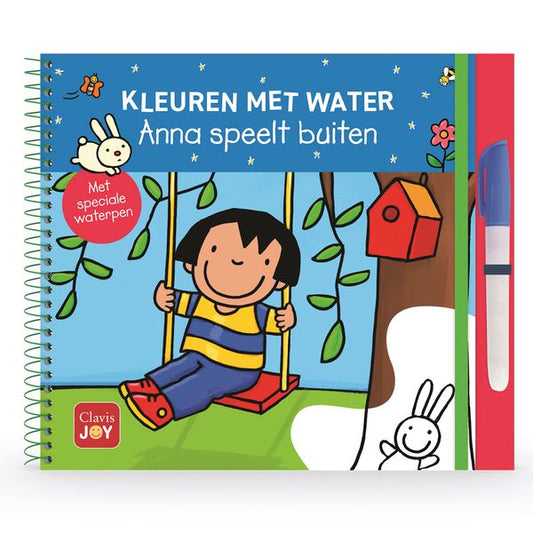 Cover waterkleurboek Kleuren met water – Anna speelt buiten, van Kathleen Amant