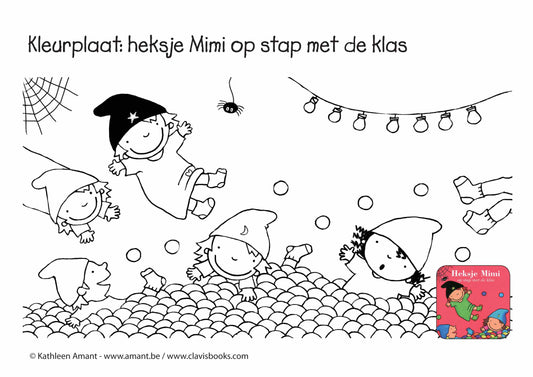 Kleurplaat: Heksje Mimi op stap met de klas