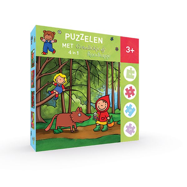 Puzzelen met Goudlokje en Roodkapje. 4-in-1 puzzel